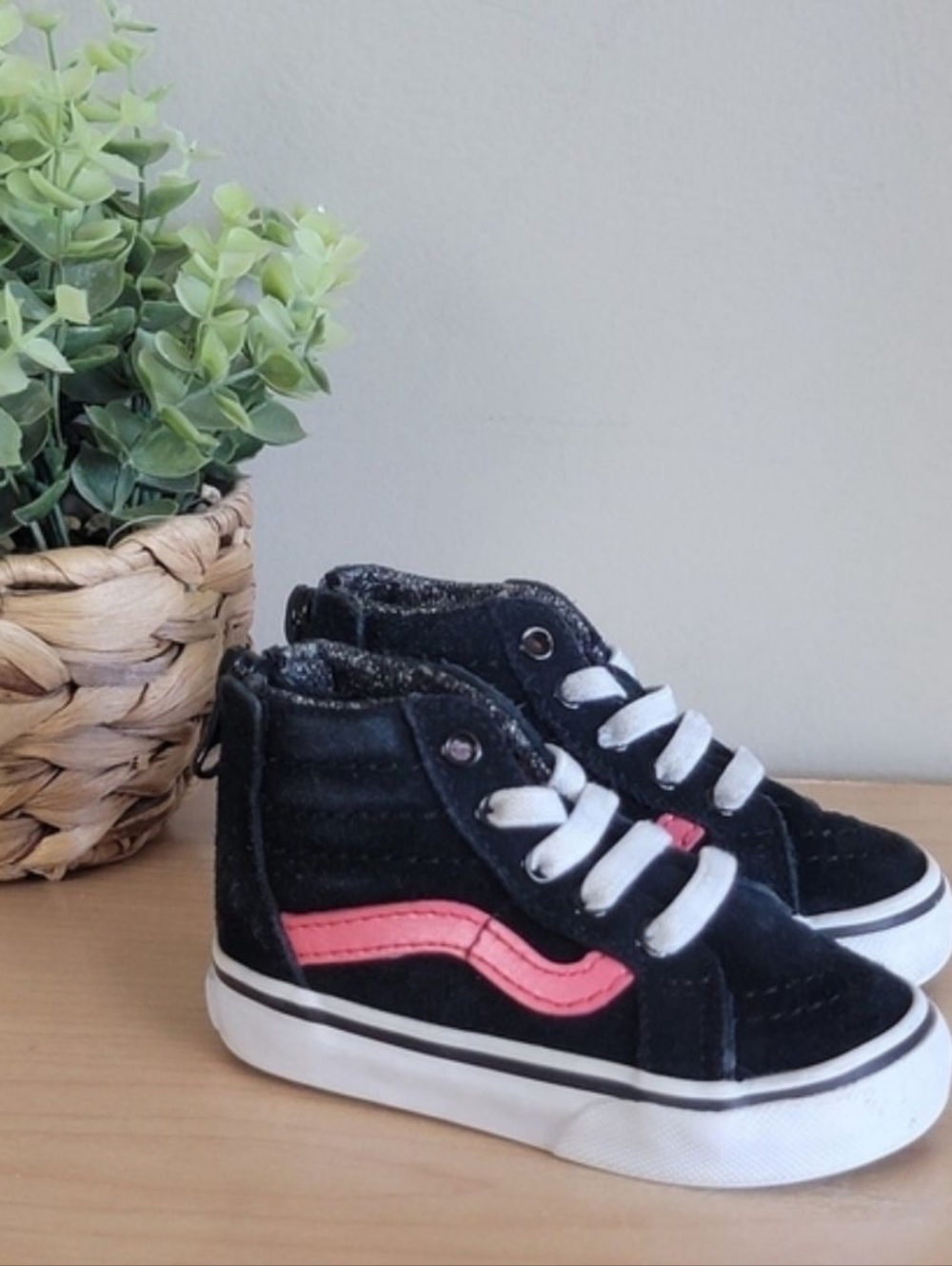 Vans 4 Old Skool Black Pink High Top Suede Back Zip Sneakers Toddler Shoes